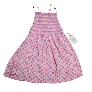 EGG New York Sirena Dress Pink Shell Print Girls 7 Smocked Front Pullover New